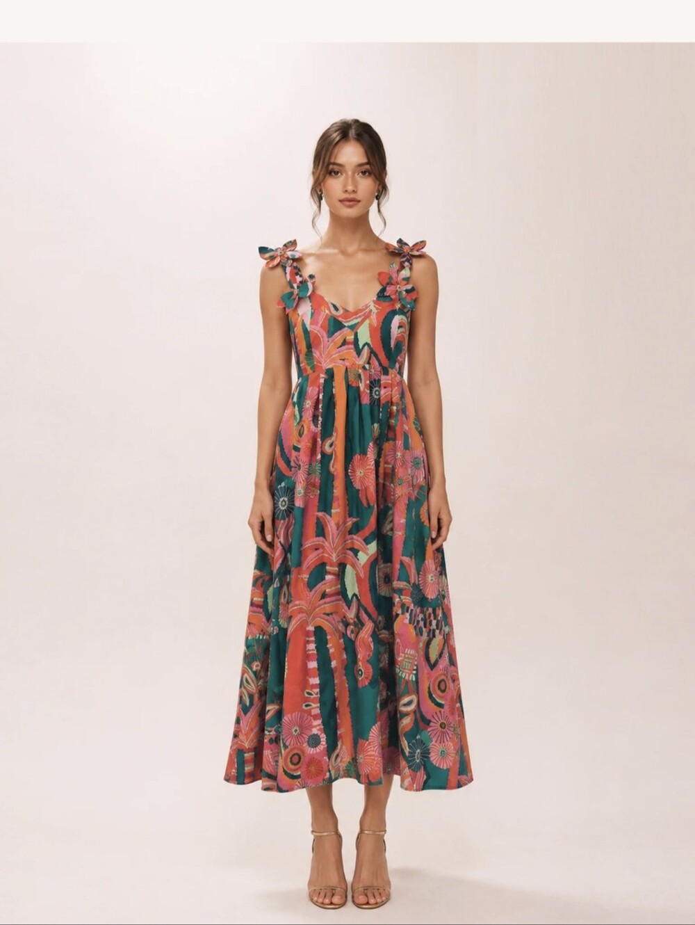 Farm Rio x Anthropologie Pleated Palm Midi Dress